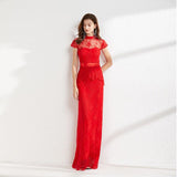 Cinessd - Lace Ruffles Elegant Long Pencil Evening Party Prom