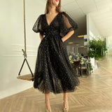 Cinessd - Black Mesh Starry Tulle Elegant Dresses