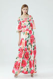 Cinessd - Slash Neckline Floral Printed Tiered Ruffles Elegant Long Maxi Dresses