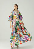 Cinessd - O Neck 3/4 Sleeves Floral Printed Loose Design Fashion Maxi Dress