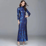 Cinessd - Long Sleeves Sequined Elegant Fashion Party Prom Maxi Gown