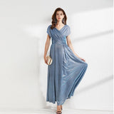 Cinessd - V Neck Cape Sleeves Criss Cross Elegant Long Maxi Dress