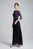 Cinessd - 3/4 Sleeves Embroidery Lace Color Block Fashion Long Party Prom Dresses