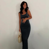 Cinessd - Sexy Hollow Sleeveless Maxi Dress