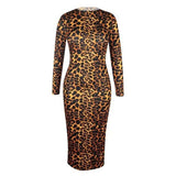 Cinessd - High neck long sleeve leopard print dress women Slim fit turtlenecek midi dresses Autumn Bodycon Party dress Vestidos