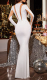 CINESSD LONG SLEEVE MESH BODYCON MAXI DRESS IN WHITE