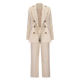 Cinessd- Large Lapel Double Breasted Blazer and Straight Pants Set