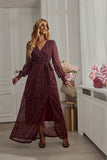 Cinessd - Bright Silk Diamond Lantern Sleeve Maxi Dress