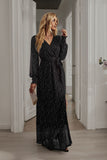 Cinessd - Bright Silk Diamond Lantern Sleeve Maxi Dress