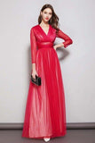 Cinessd - Sexy V Neck Long Sleeves Ruched Waist Layered Elegant Maxi Dresses