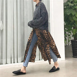 Cinessd - Leopard print shirt dress women long sleeve causal loose split dress Fashion summer streetwear Button up korean dresses vestidso