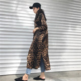 Cinessd - Leopard print shirt dress women long sleeve causal loose split dress Fashion summer streetwear Button up korean dresses vestidso