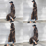 Cinessd - Leopard print shirt dress women long sleeve causal loose split dress Fashion summer streetwear Button up korean dresses vestidso