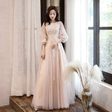 Cinessd - Long Sleeves Elegant O-neck Prom Dresses