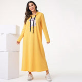 Cinessd - Women Loose Dress Fashion Drawstring Cartoon Print Long Sleeve Hooded Maxi Dresses