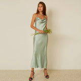 Cinessd - Mint Green Strap Satin Party Nightclub Midi Dress