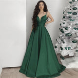 Cinessd - New Style Satin Deep V-neck Prom Dresses