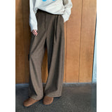 business casual outfits Yier Shirt Relaxed-Fit Wool Thickened Draping Casual Pants Women's Winter Suit Wide-Leg Straight Trousers