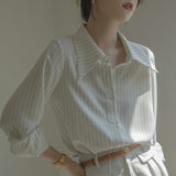 business casual outfits for women Spring and Autumn New Long Sleeve Striped White Shirt Women's Fashion Casual Niche Professional Top