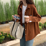 fall outfits women aesthetic Corduroy Shirt for Women  Loose BF Lazy Style Shirt Coat Autumn American Retro Long Sleeve Top