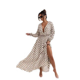 church outfit 2024 Floral Bohemian Dress Wrap V-neck Long Sleeve Split Hem A- line Elegant Maxi Dress for Women