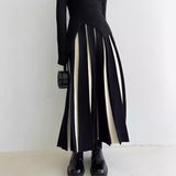  fashion urban Niche Color Matching Knitted Skirt 2024 Autumn and Winter High Waist Pleated Skirt A- line Wool Umbrella Skirt for Women