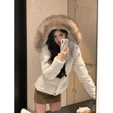 shoes Women's Large Fur Collar Hooded White down Jacket 2024 Winter High-Grade Short 90 White Duck down Warm Jacket