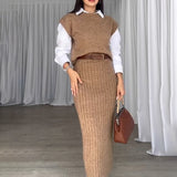 1980s fashion trends Women's 2024 Autumn and Winter Knitwear Elegant Slim Slimming Dress Two-Piece Suit