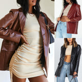 fall fashion Women's Leather Jacket Spring and Autumn New Leather Jacket Casual Warm Suit Jacket Women 