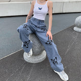 picture day outfit highschool New Slimming Butterfly Print Draping Mop Straight Jeans for Women