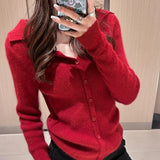 fall outfit men Women's V-neck Wool Long-Sleeved Sweater, Autumn and Winter 2024 Slim-Fit Bottoming Top