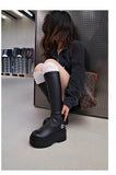 Cinessd  Platform Chunky Heeled Stretch Mid Calf Boots For Women Brand Designer Casual Punk Gothic Autumn Black Shoes Woman
