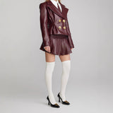 2000s fashion 2024 Spring and Autumn Sexy Wine Red Short Jacket Pleated Skirt Suit Suit Collar Sweet and Spicy Style