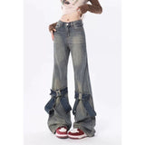 y2k outfits All-Match Casual Straight Denim Pants Spring and Autumn Girls 2024 New American Retro Distressed Frayed Wide-Leg Pants