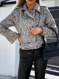 moto jacket outfit Autumn and Winter New Style Leopard Print Long Sleeve Short Coat