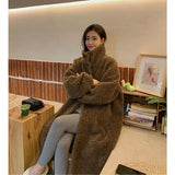 Cinessdshop shoes Maillard Small Teddy Wool Stand Collar Coat Long Cashmere Lamb Fur Coat Thickened Loose