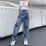 picture day outfit highschool New Slimming Butterfly Print Draping Mop Straight Jeans for Women