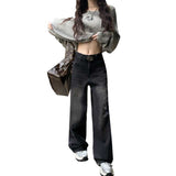 business casual outfits Hot Girl Style Autumn and Winter Straight Pants Wide Leg Pants Black Gray Jeans Women's Belt