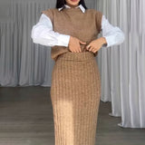 1980s fashion trends Women's 2024 Autumn and Winter Knitwear Elegant Slim Slimming Dress Two-Piece Suit