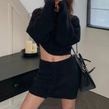 midi skirt outfit fall 2024chinc Winter Short Thickened Sweater Breasted Hip Knitted Short Skirt Two-Piece Suit for Women