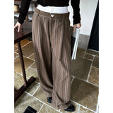 fashion outfits Dtwo Autumn and Winter Contrast Color Stitching Striped Woolen Wool Mopping Pants Trousers Straight Pants Original Niche Design Women's Pants