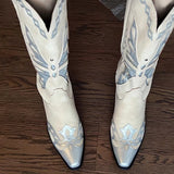 fall boots 2024 New Style Thick Heel Pointed Toe Color Matching Embroidered Western Boots V Mouth Knee High Heel Sleeve Fashion Boots for Women