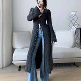 datenight fall outfits Fall/Winter 2024 French Style Long Waist Slimming Knitted Cardigan High-Grade Temperament Sweater Coat for Women