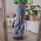 Cinessdshop 1980s fashion trends Spring Retro Mid-Waist Back Five-Corner Contrast Color Trousers Casual Denim Flared Pants