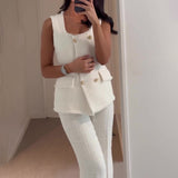 business casual outfits Summer Sleeveless Elegant Vest High Waist Straight Pants Two-Piece Set