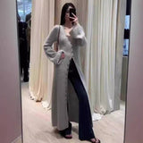 datenight fall outfits Fall/Winter 2024 French Style Long Waist Slimming Knitted Cardigan High-Grade Temperament Sweater Coat for Women