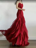 Cinessd Sexy Mermaid Spaghetti Straps Red Chiffon Ruffles Birthday Dresses Long Prom Dress SD1160