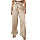 business casual outfits Casual Trousers Summer New Pants Lace-up Ruffled Elastic Trousers