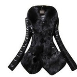 1980s fashion trends S-5xl plus Size Winter Slim-Fit Faux Fox Fur Collar Fur PU Leather Slimming Coat