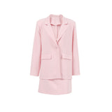 business casual outfits Autumn Suit Collar Long Sleeve Suit Skirt Pink Casual Style Loose Mid Waist A- line Skirt